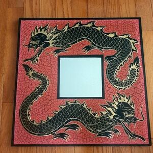 Fantasy Art  Dragon Motif Wall Mirror - Red and Black . 2 ft x 2 ft.